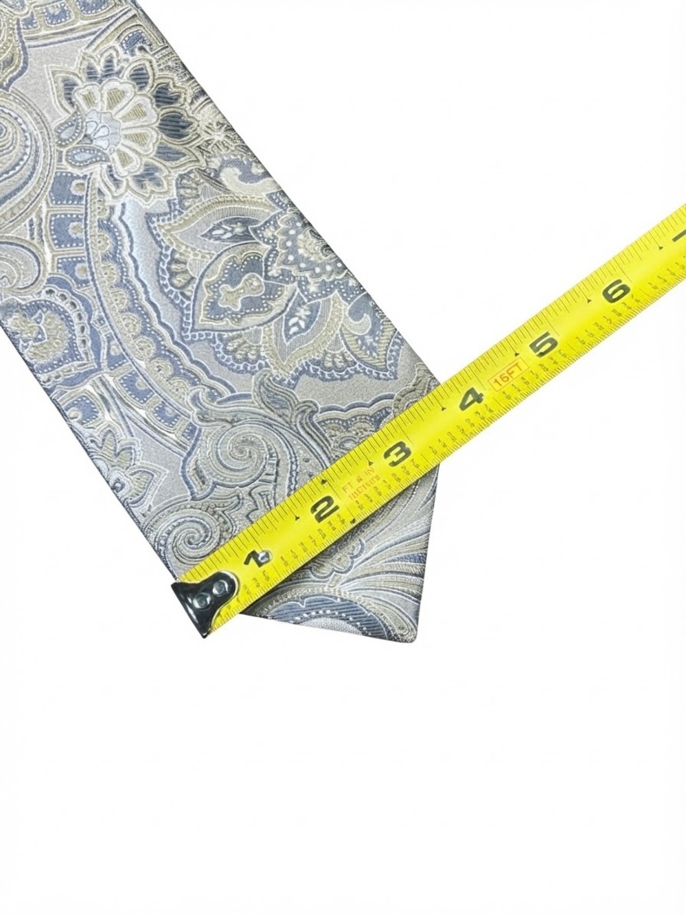 Canali Italy Luxury Silk Tie Paisley Silver Blue Gold Mens Necktie Authentic - Picture 9 of 11